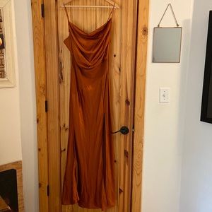 Burnt orange, slip dress, 100% silk (stretch charmeuse), cowl neck maxi dress